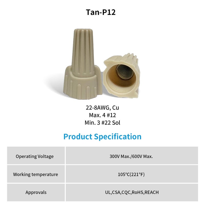 DICIO Tan Winged Wire Connectors Nuts Easy-Twist 100 PCs, UL Listed Wire Cap Electrical Connectors Screw Cap tan Electrical Connectors Kit 22-8 AWG for Connect Electrical Wiring - Image 2